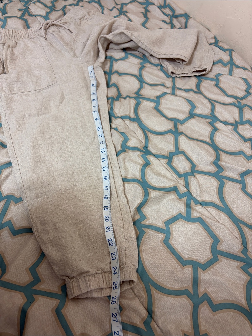 Athleta 100% Linen Light Beige lightweight Drawstring Joggers Sz Small - Picture 11 of 12